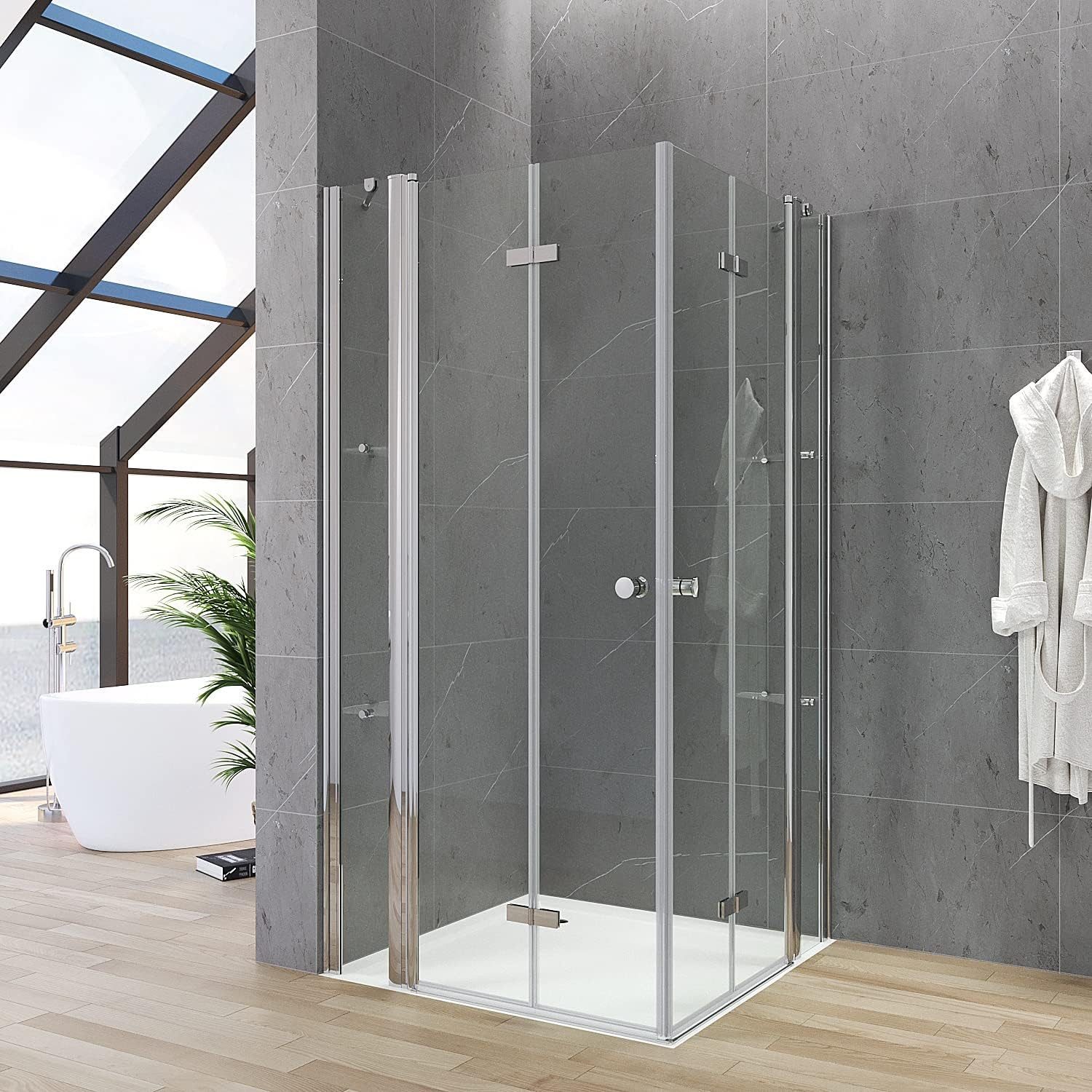 AQUABATOS Eckdusche Duschkabinen faltbar Falttür Dusche Ecke freistehend Höhe 187 cm, BxT: 100x100 cm, Duschfalttür Eckdusche 5 mm Einscheiben-Sicherheitsglas (ESG), Nano, Duschablage