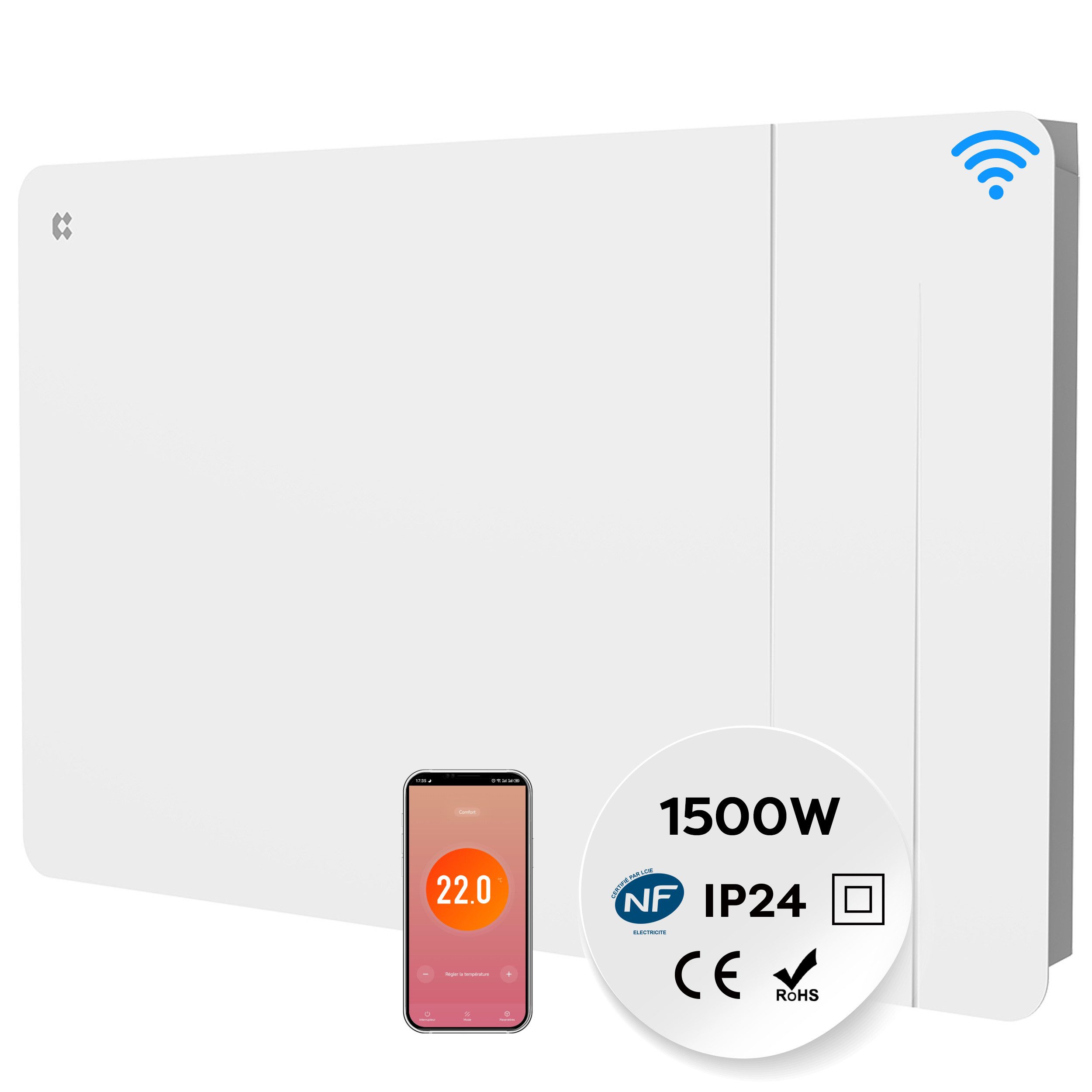 CIARRA Elektro-Heizkörper Heizgerät Smart-Heater 1000 W - 2000 W / 10–25 m², Intelligenter Keramik-heizkörper Elektroheizung Thermostat mit PID