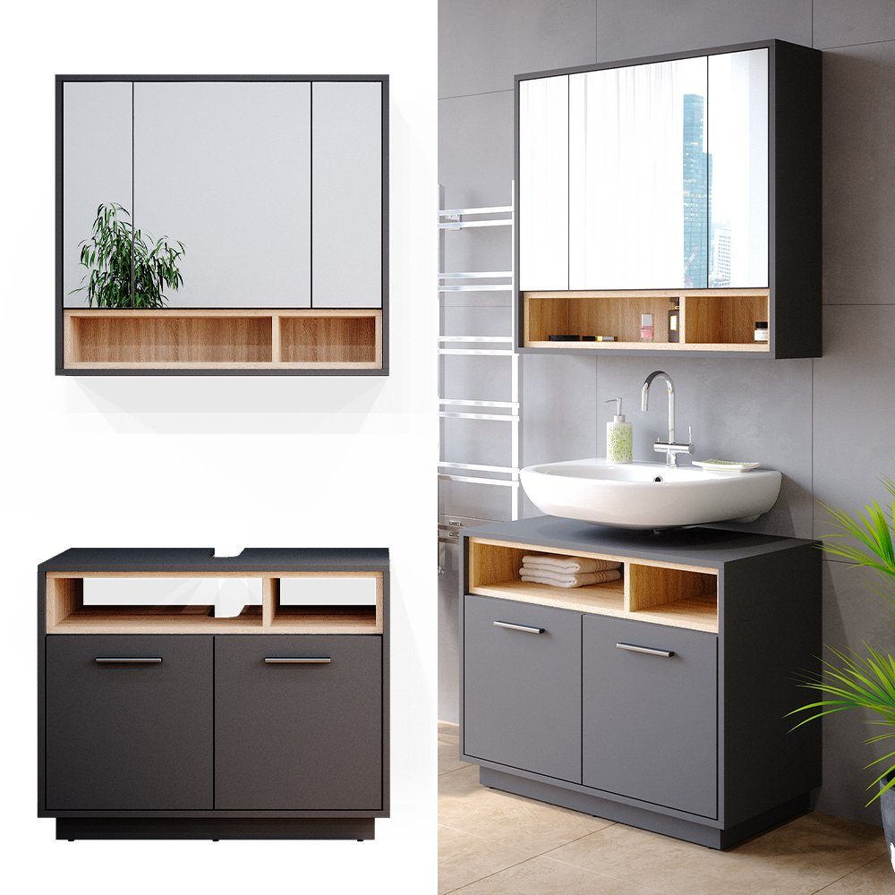 Vicco Badmöbel-Set Beatrice, Anthrazit/Sonoma, 2 Teile, günstig online kaufen