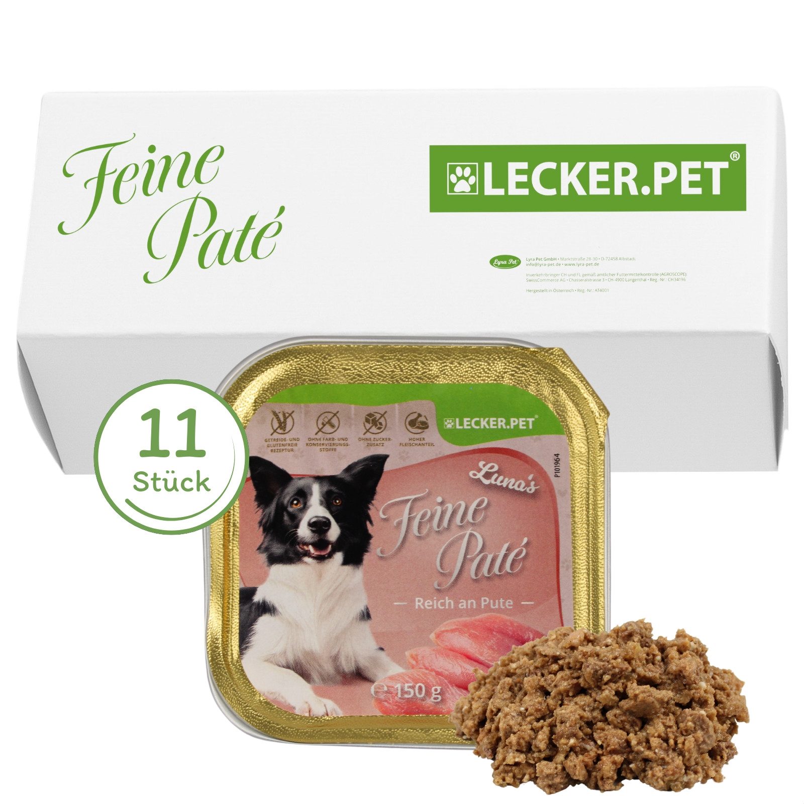 Lecker.Pet 11 x 150 g Lecker.Pet® Luna's Feine Paté Reich an Pute Hundefutter Pute, 11St.
