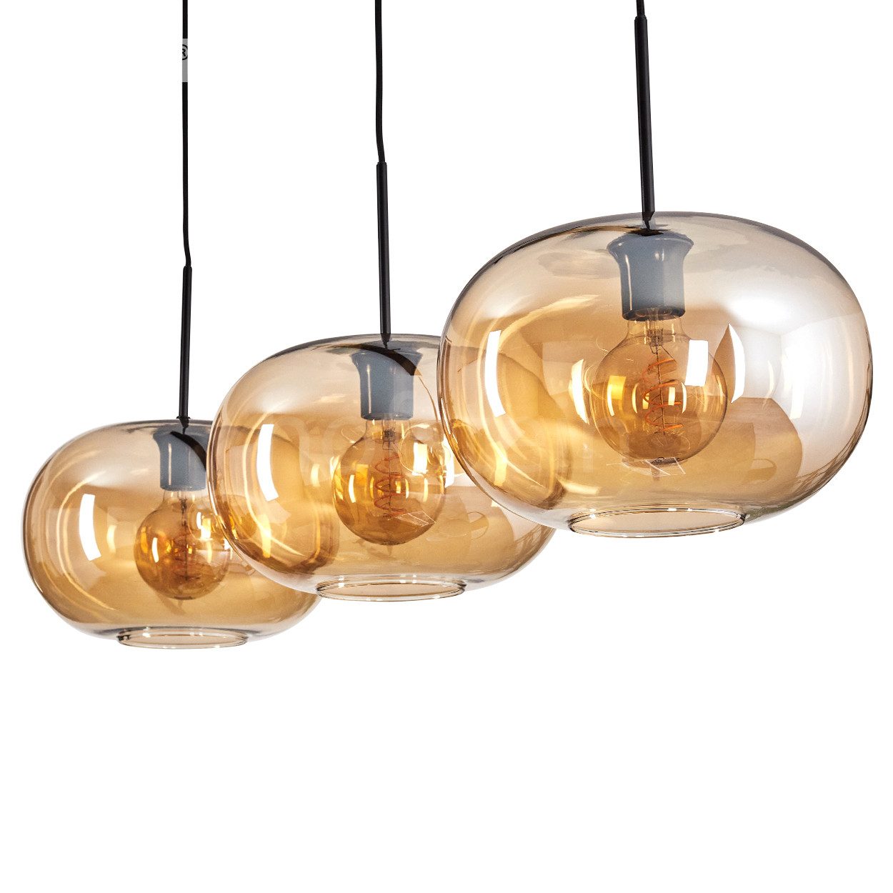 hofstein Hängeleuchte Hängelampe aus Metall/Glas in Schwarz/Bernsteinfarben günstig online kaufen