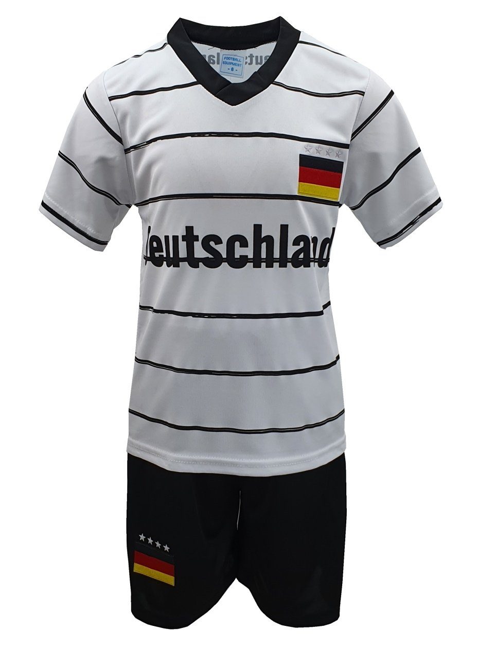 Fashion Boy Fußballtrikot Fussball Fan Set Deutschland Germany Trikot + Shorts, JS130 (Set) Weiß gestreift