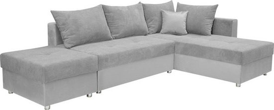 COLLECTION AB Ecksofa 30 Jahre Jubiläums-Modell ITALIA L-Form, mit Bettfunktion und Bettkasten, in Cord-Samt Mix Hellgrau