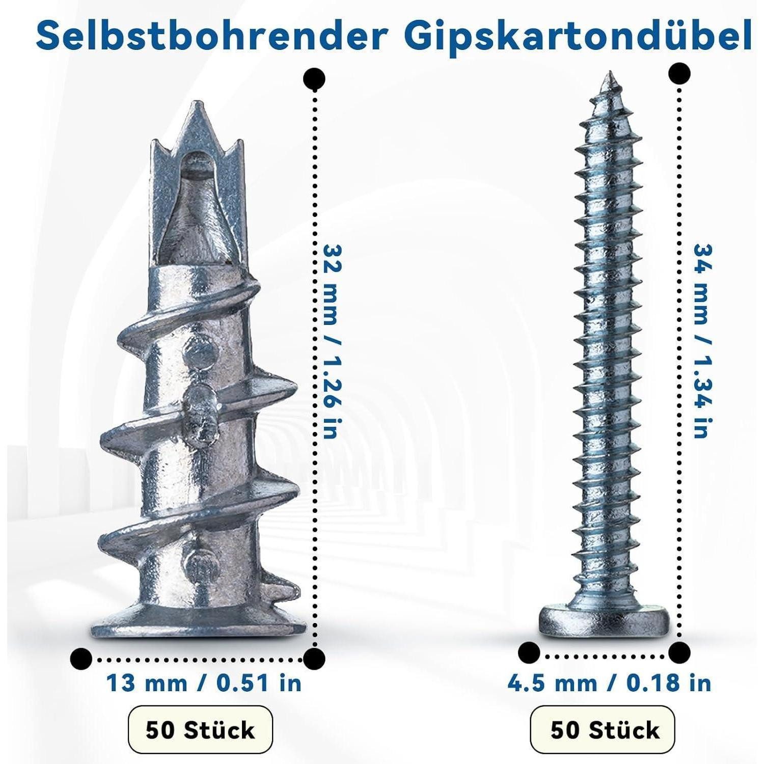 LuxusKollektion Gipskartondübel 50 Stk. Rigipsdübel Metall selbstbohrend