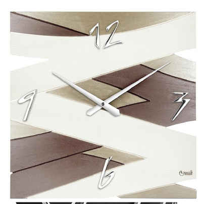 Lowell Wanduhr Designuhr eckig 11495, Holz, Modern, Farbe Beige/Weiß/Braun (Mehrfarbig)