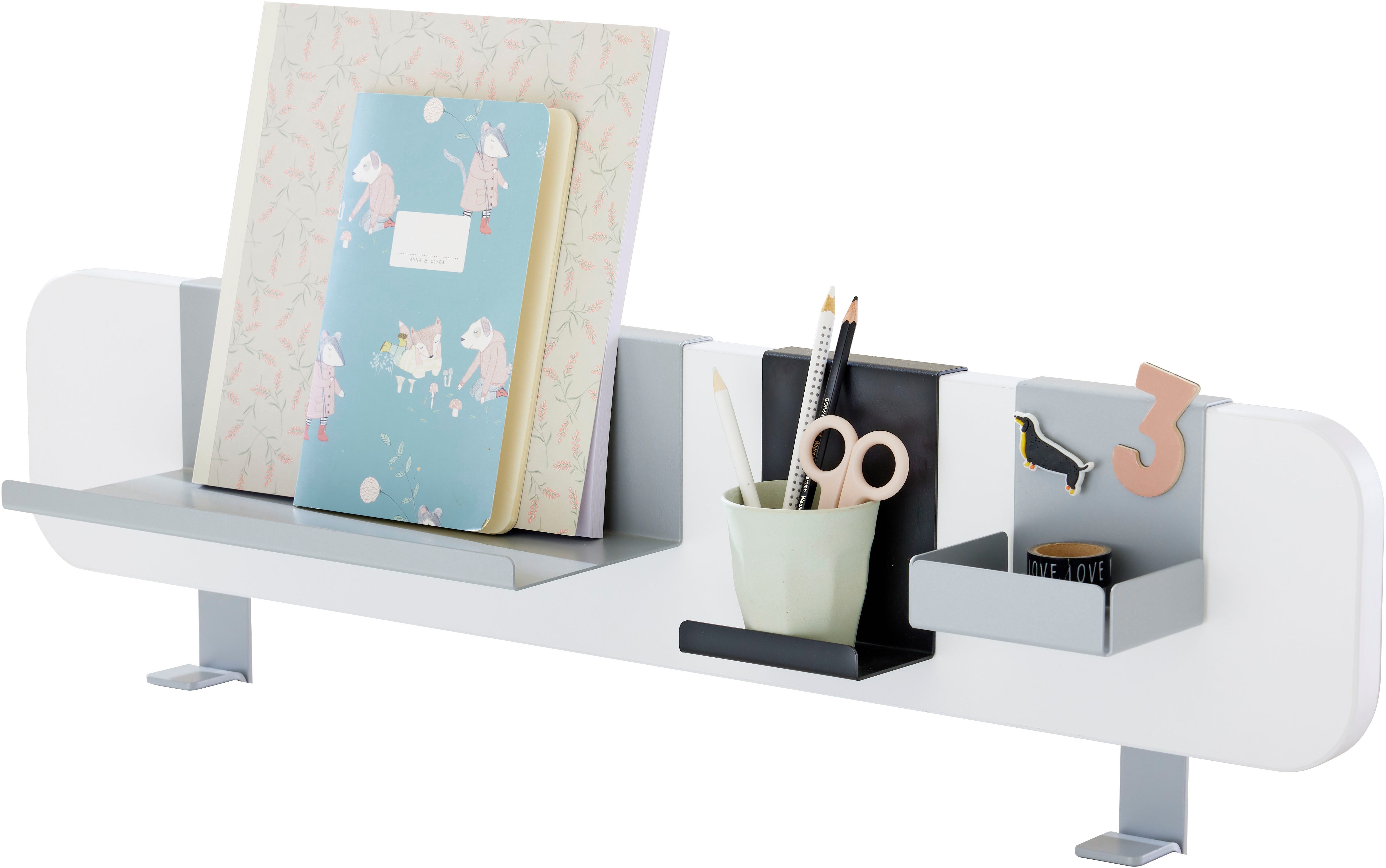 PAIDI Schreibtischaufsatz Funktionsboard in verschiedenen Ausführungen, (B/H/T ca. 81x16x2cm), inklusive 3 Einhängeschalen aus Metall