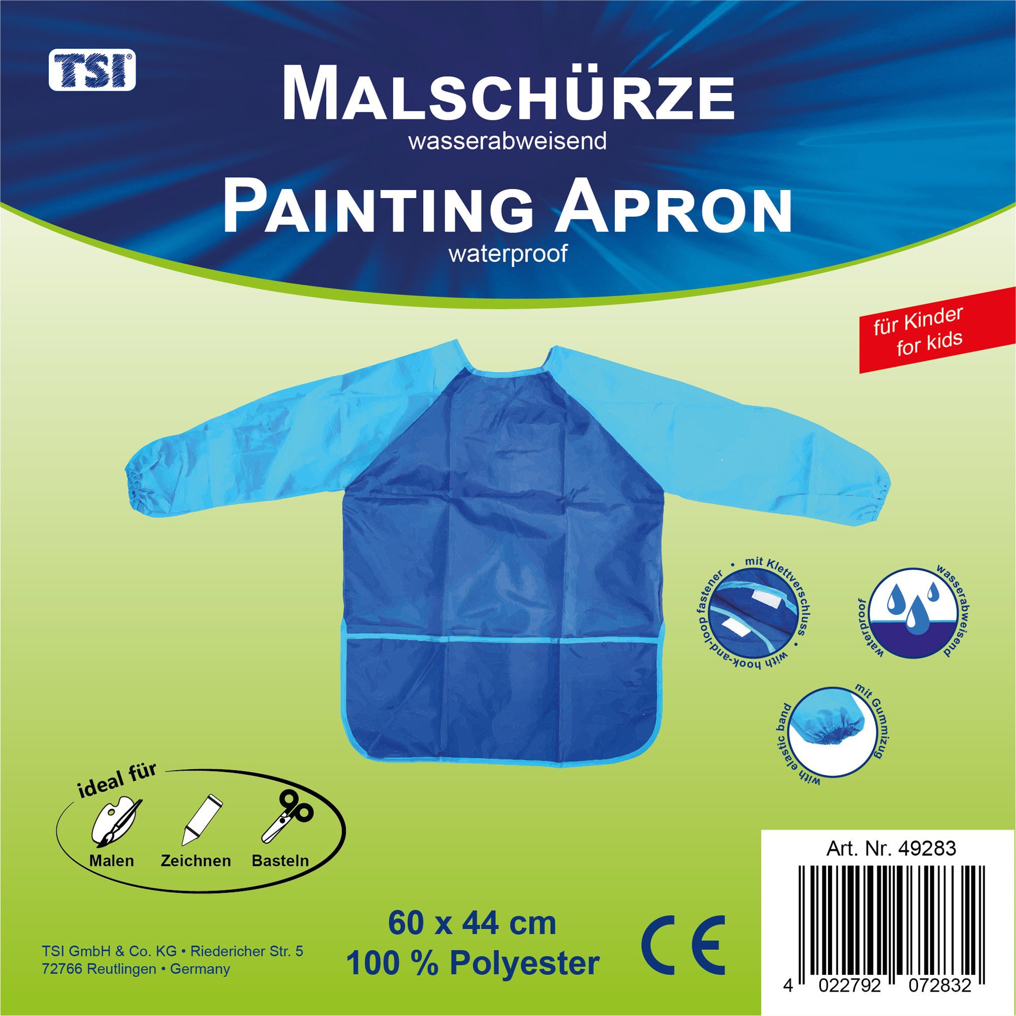 TSI Schreibwaren Malschürze Malschürze für Kinder 60x44cm (B x H), Farbe blau