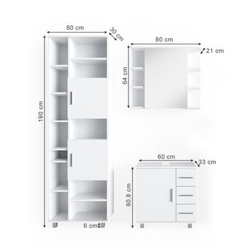 Vicco Badmöbel-Set Badezimmerset ILIAS Weiß Set 3, (3-er Set, 3-St., 3-er Set)