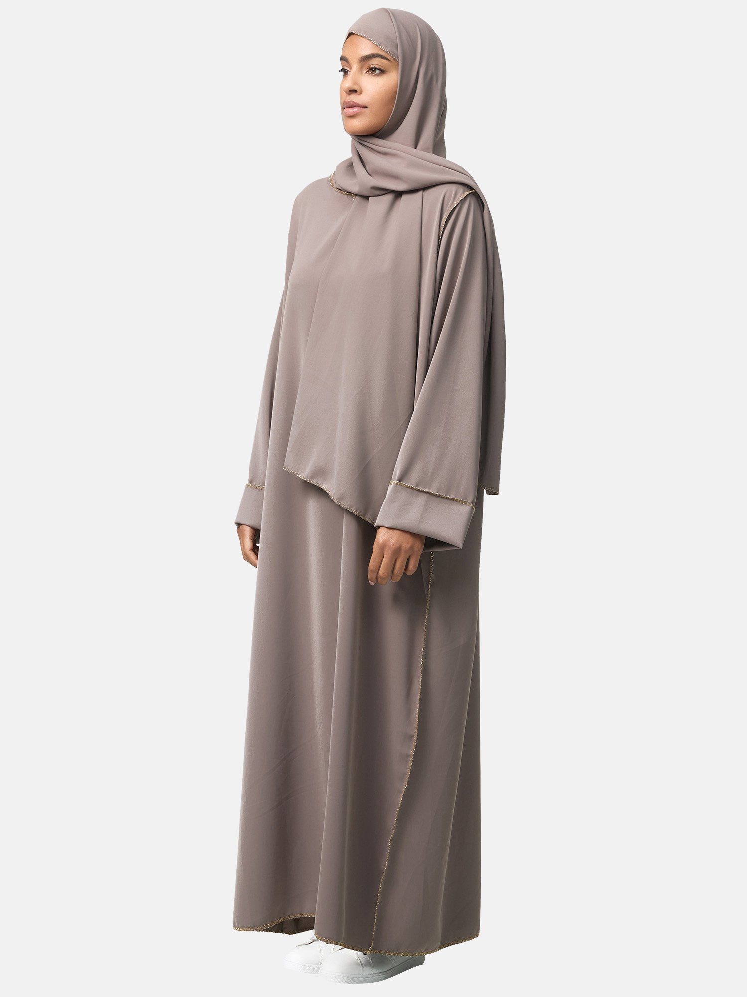 Damen Abaya Maxikleid mit Elara (1-tlg) Kopftuch Grau Elara