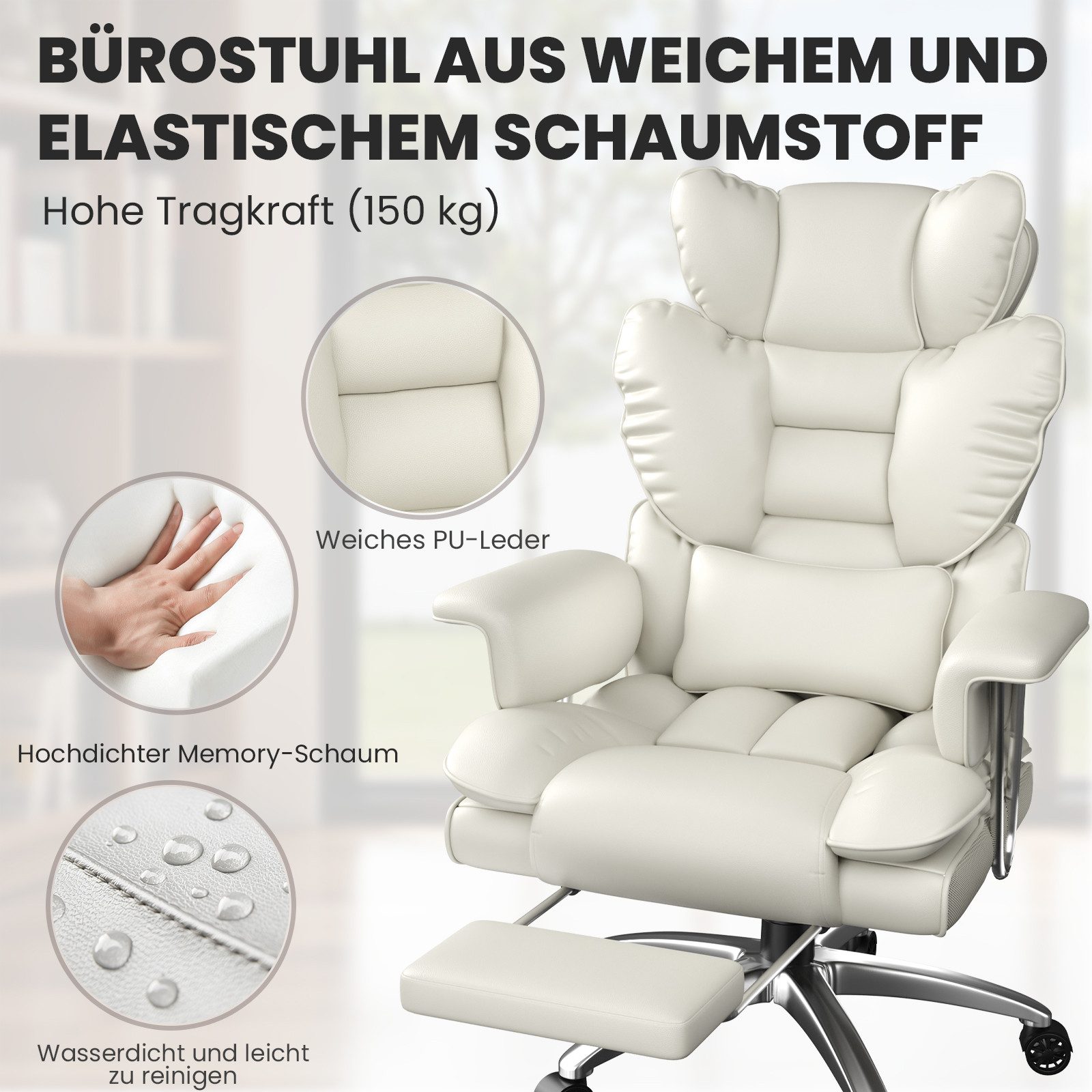ZAISZE Bürostuhl Ergonomischer Bürostuhl mit Ruhefunktion, 136° Neigung (Spar-Set), Arretierbare Rückenlehne, klappbare Fußstütze, Belastbarkeit: 150 kg – Bild 5 von 5