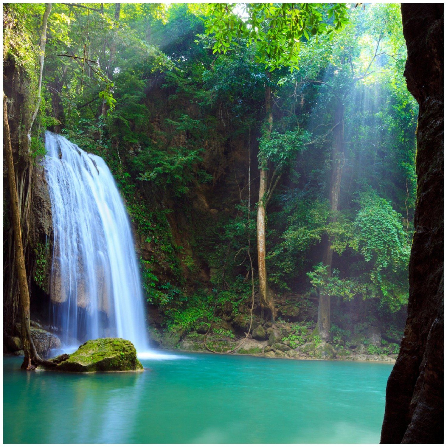 Wallario Memoboard Wasserfall im Wald am See Idylle in Thailand