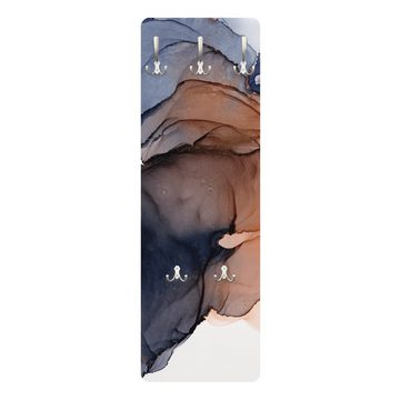 Bilderdepot24 Garderobenpaneel blau Abstrakt Aquarell Kunst Muster Ozeantropfen Blau-Orange mit Gold (ausgefallenes Flur Wandpaneel mit Garderobenhaken Kleiderhaken hängend), moderne Wandgarderobe - Flurgarderobe im schmalen Hakenpaneel Design