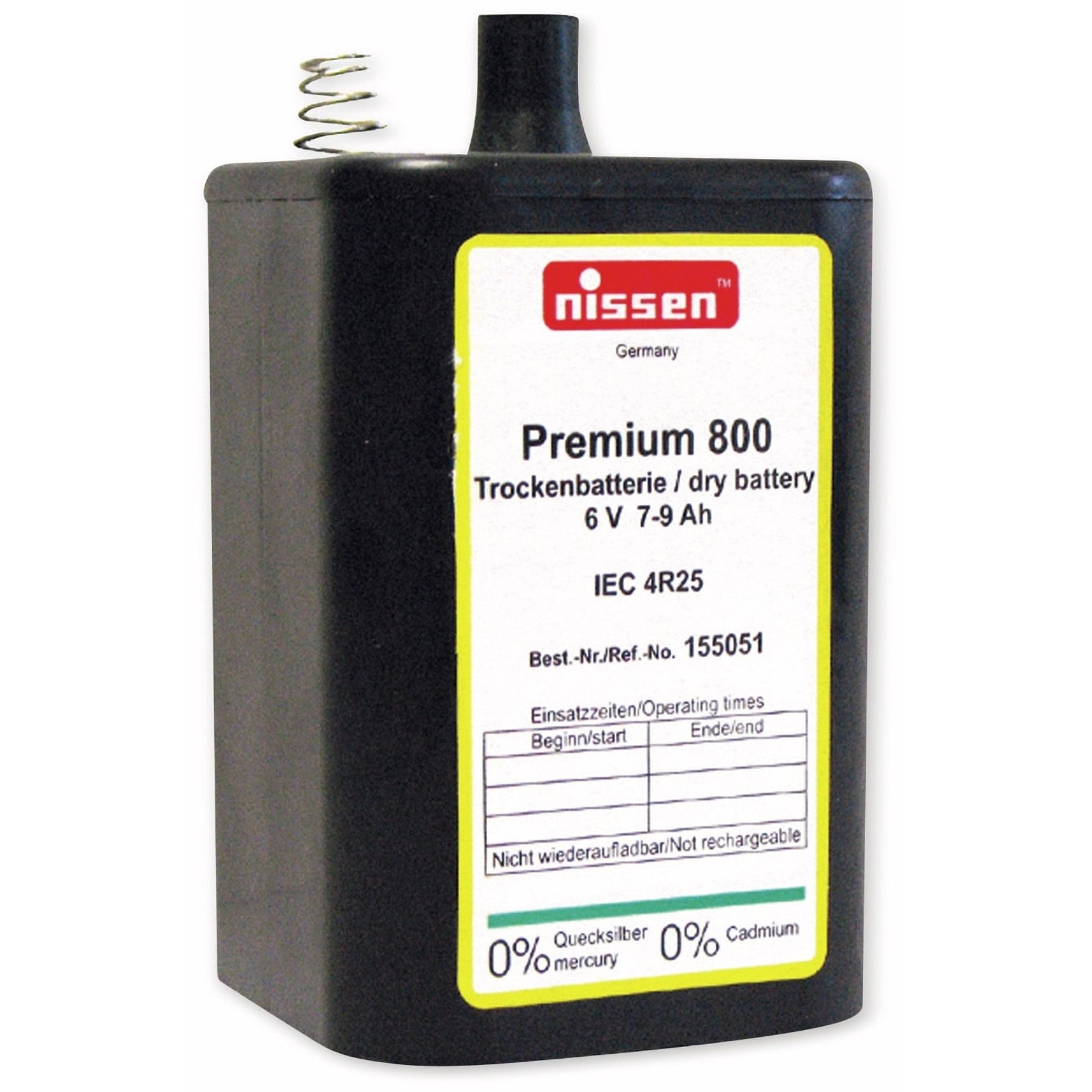 Nissen NISSEN Blockbatterie Premium 800, 4R25, Trockenbatterie, 6 V-, 9 Ah Batterie