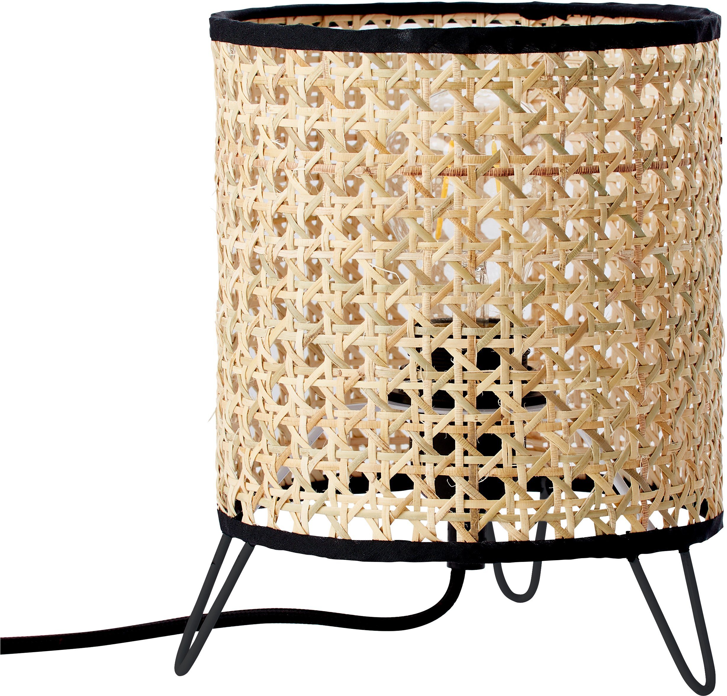 Brilliant Tischleuchte WILEY, ohne Leuchtmittel, 21 cm Höhe, Ø 17,5 cm, E27, Metall/Rattan, holz hell/schwarz