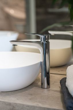 KOLMAN Waschtischarmatur RAILA Waschbecken Wasserhahn Hoch Mischbatterie mit Click-Clack in Silber