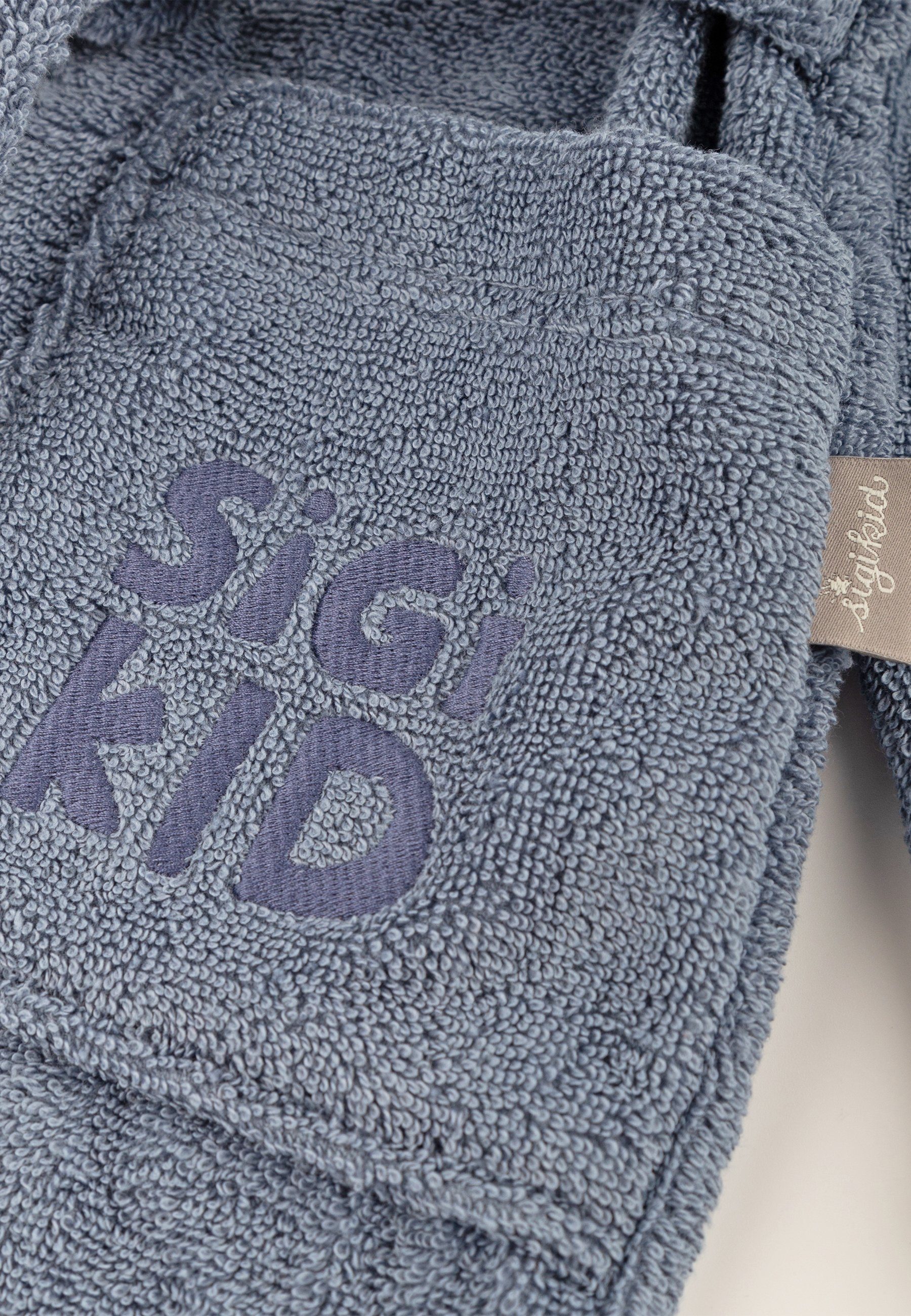Sigikid Kinderbademantel Baumwolle, Bademantel Bademantel festgenäht 100% Kinder Bindegürtel Kragenknopf, mit blaugrau seitlich Kapuze