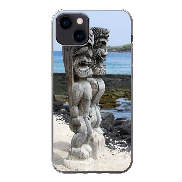 MuchoWow Handyhülle Statuen am Strand von Hawaii Handyhülle Apple iPhone 13 Smartphone-Bumper Print Handy