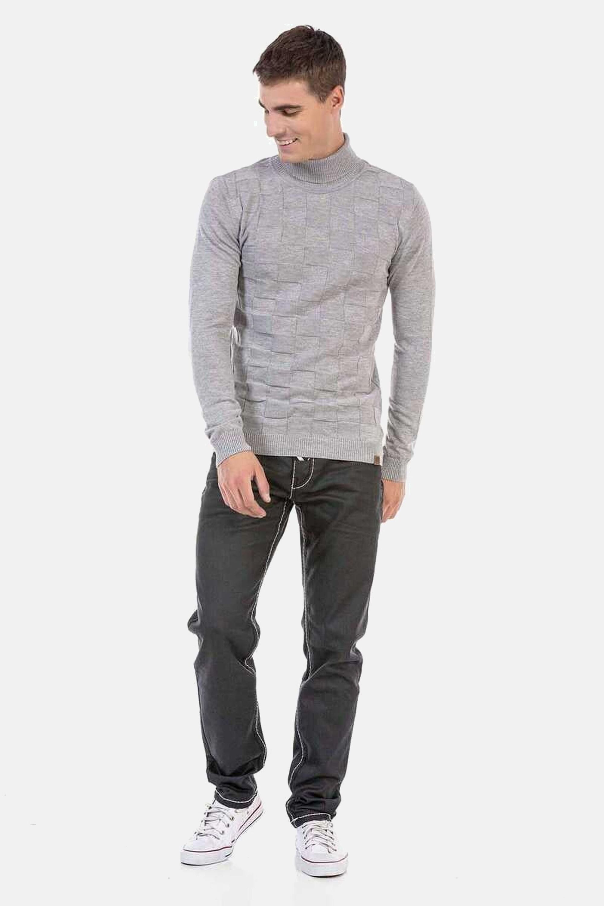 Cipo & Baxx Rollkragenpullover Pullover (1-tlg) mit kariertem Strickmuster, CP241