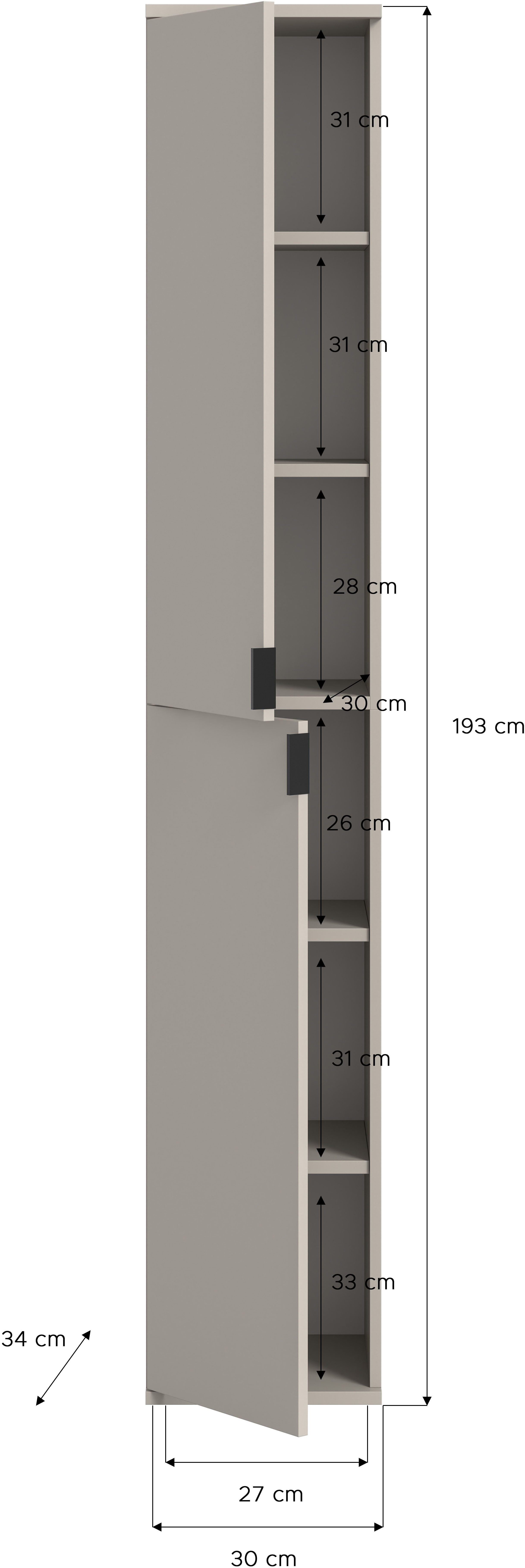 Home affaire Garderobenschrank TRONDHEIM, Höhe 193 cm, 2 Türen, 6 Fächer, 4 Einlegeböden (Türanschlag wechselbar, in verschiedenen Farben erhältlich) Schrank, H – Bild 5 von 5