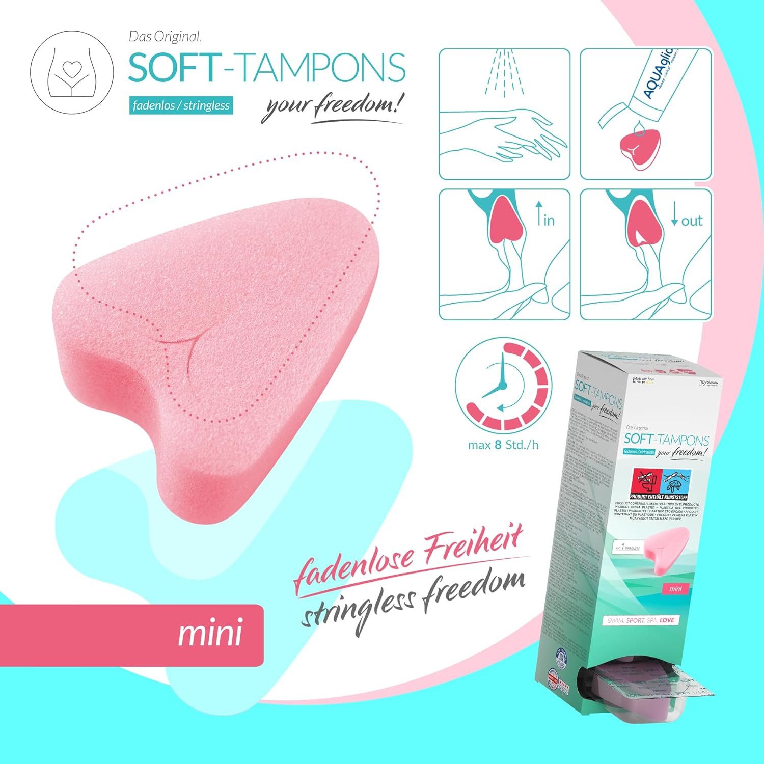 JOYDIVISION Tampons das Original, Soft Tampons, Fadenlose Freiheit, Mini Gr., 10-St., ohne Rückholfaden für Alltag, Sport und Spa