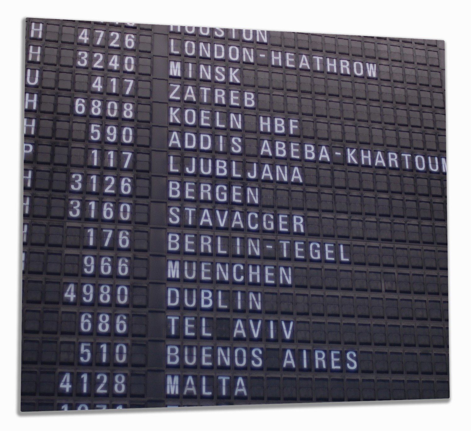 Wallario Herd-Abdeckplatte Flughafen Abflugtafel, ESG-Sicherheitsglas, (Glasplatte, 1 tlg., inkl. 5mm Noppen), verschiedene Größen