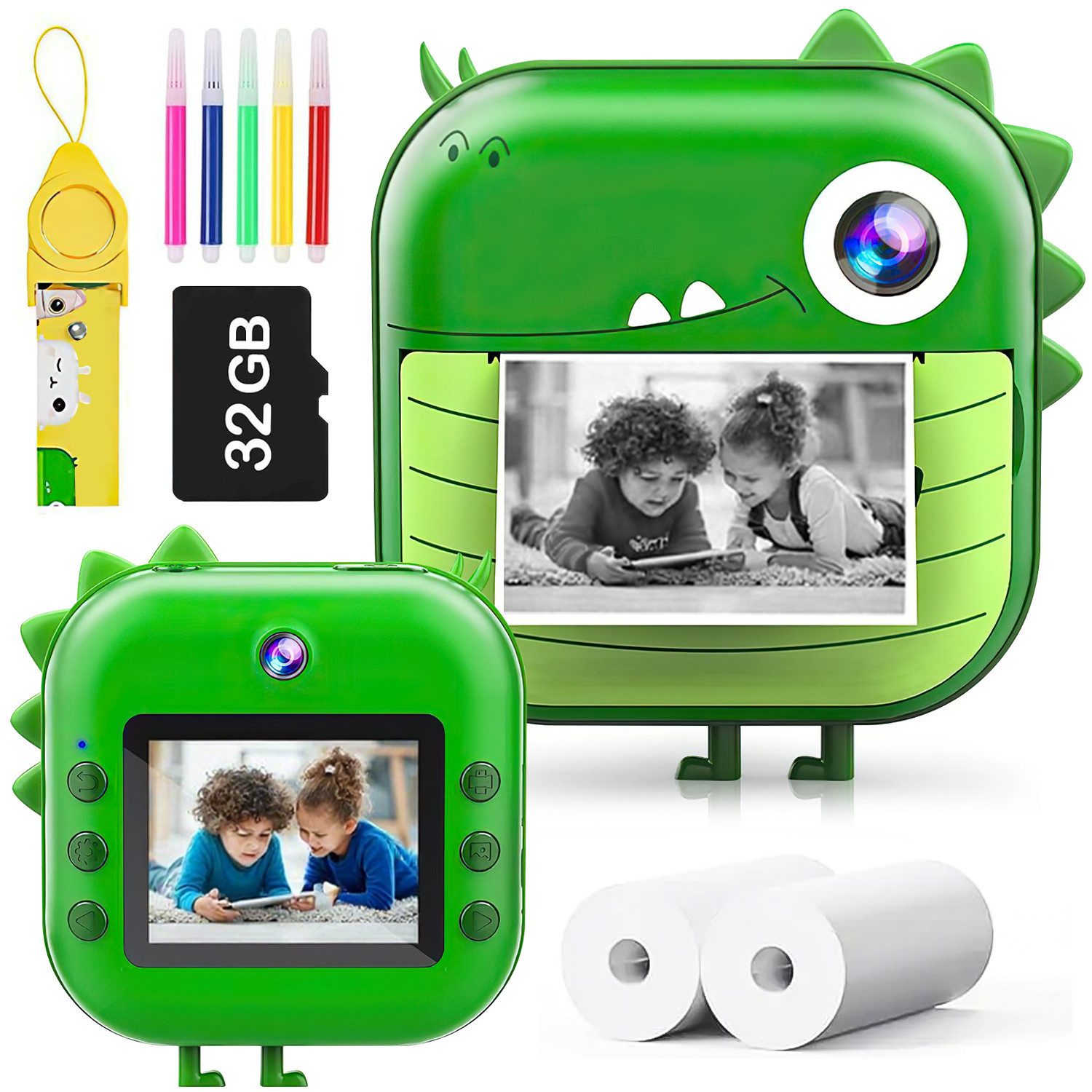 MOPUEA Kinderkamera Digitalkamera für Kinder mit Druckpapier & 32G TF Karte Kinderkamera (Dual-Objektiv Kinder Kamera als Geschenke für Kinder von 3 bis 14)