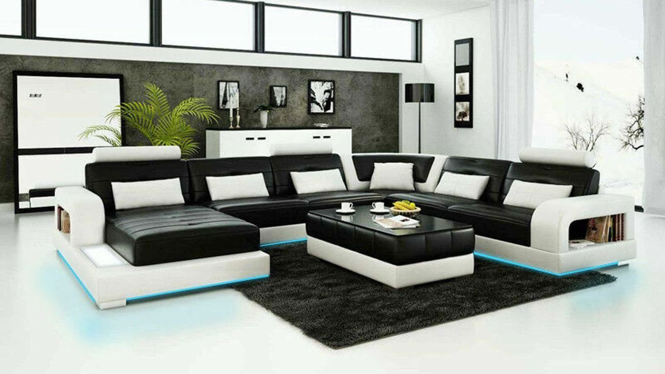 JVmoebel Ecksofa Ledersofa Couch Wohnlandschaft Ecksofa Eck Garnitur Design Modern Sofa Schwarz