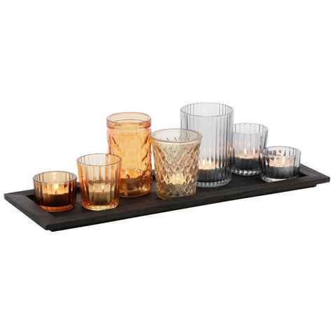 Home affaire Teelichthalter Tablett mit 7 Gläsern, Weihnachtsdeko, in verschiedenen Farben