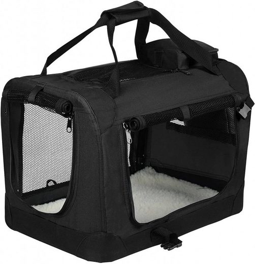 EUGAD Tiertransporttasche, Hundebox faltbar Hundetransportbox Auto Transportbox Reisebox Katzenbox Schwarz