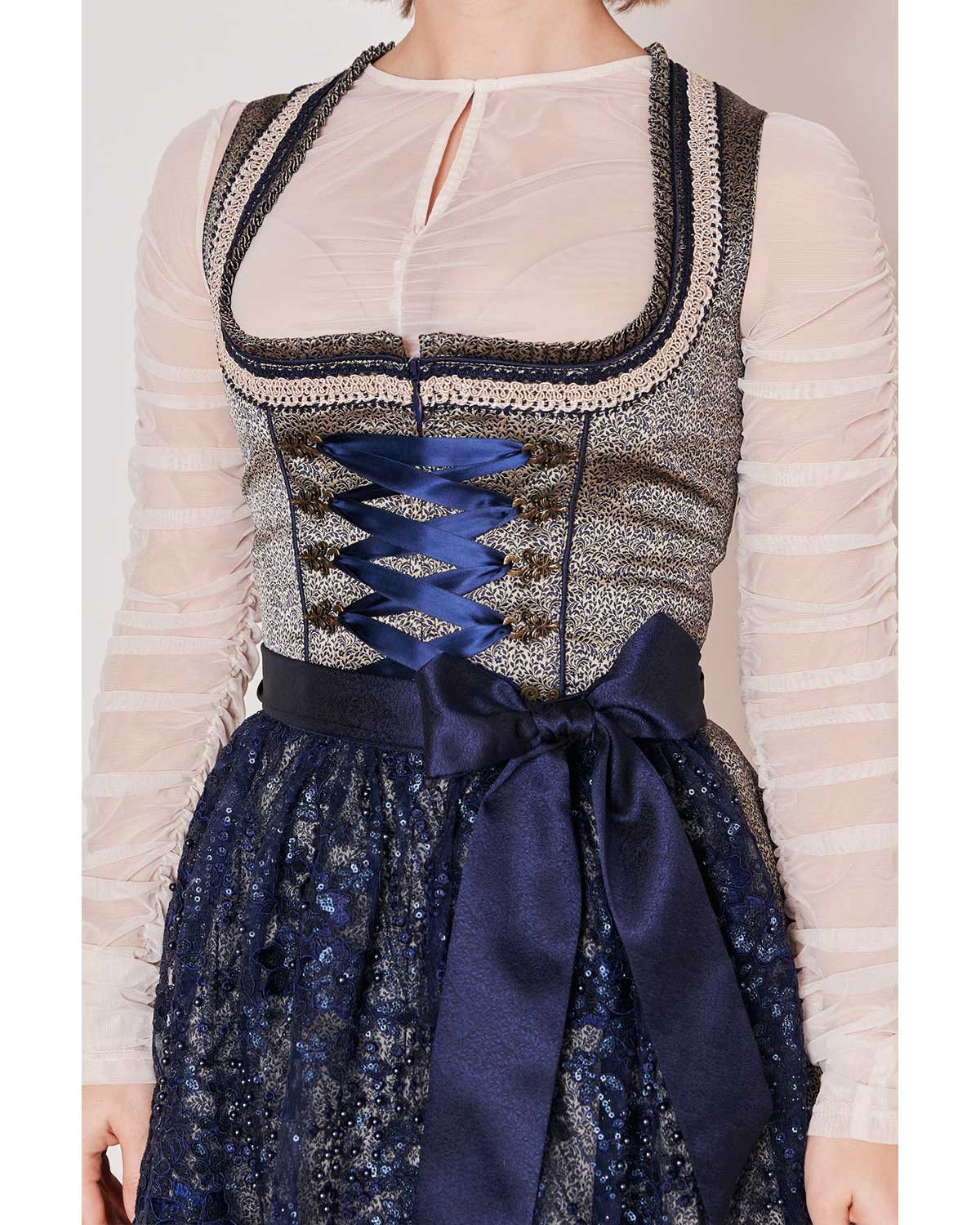 Krüger Madl Dirndl Dirndl 'Isi' mit Spitzenschürze 415367, Blau 60cm