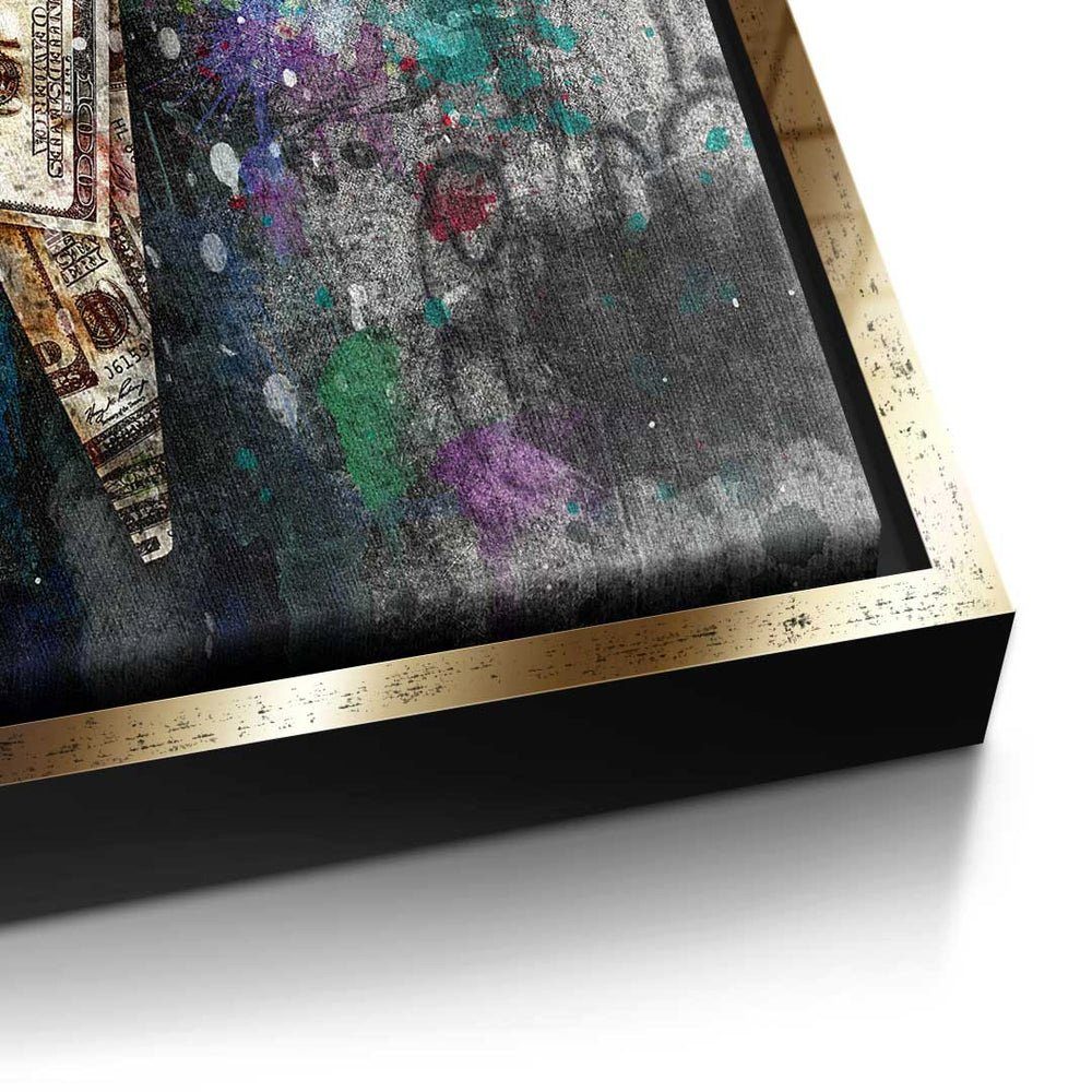 Leinwandbild Money - Pop Premium Art Cream Rahmen DOTCOMCANVAS® goldener - X Motivationsbild Leinwandbild, Ice -