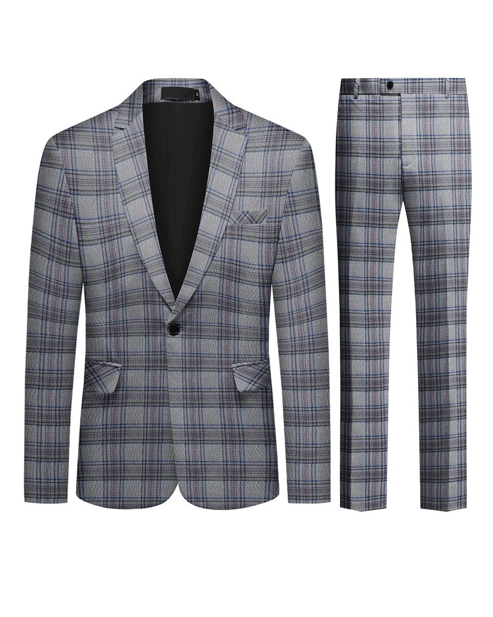 Allthemen Anzug (2 tlg) Slim Fit Herrenanzug im Farbeblock-Karomuster