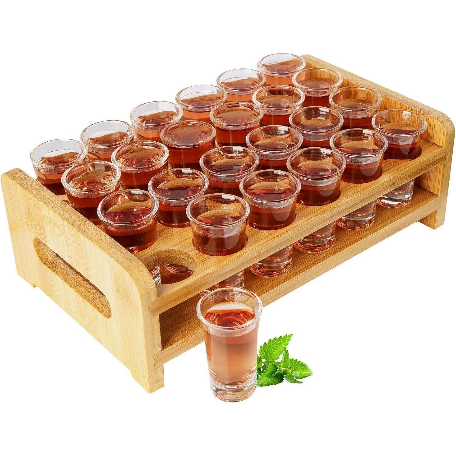 LuxusKollektion Schnapsglas Schnapsgläser Set Mini 24 tlg. Organizer Tablett Kristallglas 15-20 ml