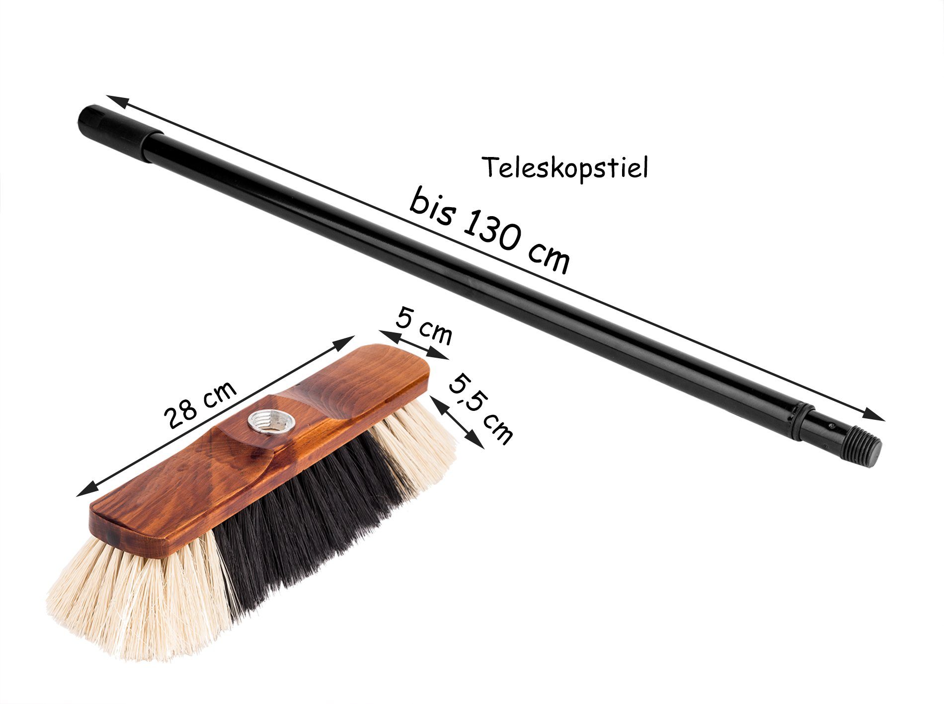 BigDean Staubbesen 2x Zimmerbesen mit Teleskopstiel Besen Made in Germany weiche Borsten (Set, 2-St., Zimmerbesen + Teleskopstil), Zimmerbesen, Teleskopstil, Weiche Borsten, Robust & Stabil