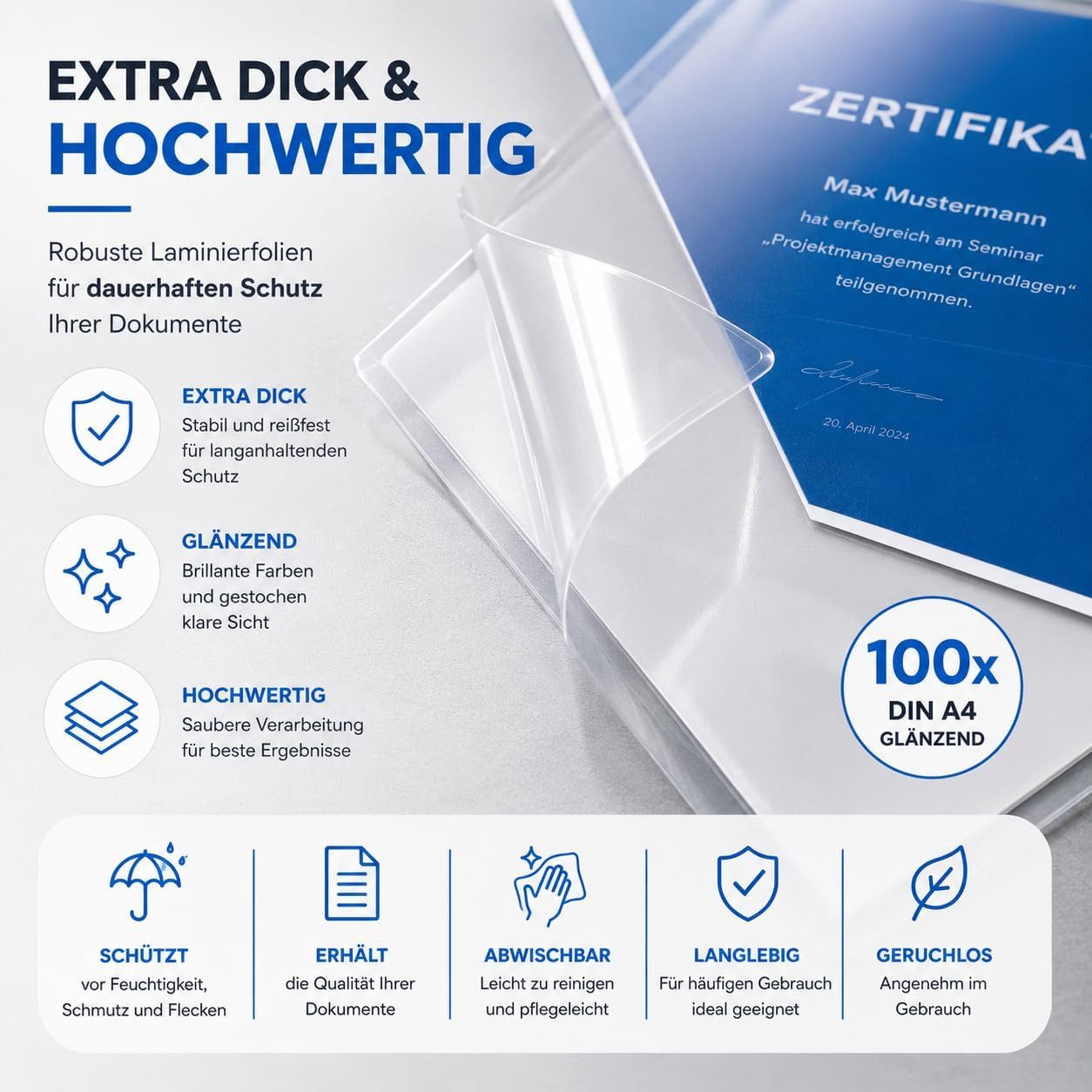TK Gruppe Laminierfolie 100x Laminierfolien DIN A4 – Folien Laminiertaschen transparent