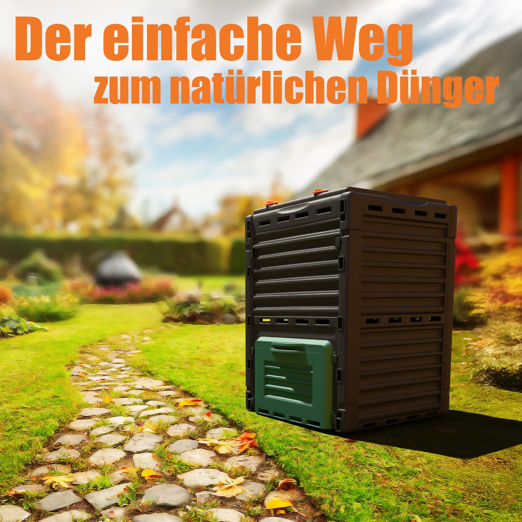 BigDean Schnellkomposter Komposter Garten 300 Liter - aus wetterfestem Kunststoff, BxTxH: 58x59x81 cm, 300 l, (1 St), Wetterfester Robuster Kunststoff, Langlebig, UV-Beständig