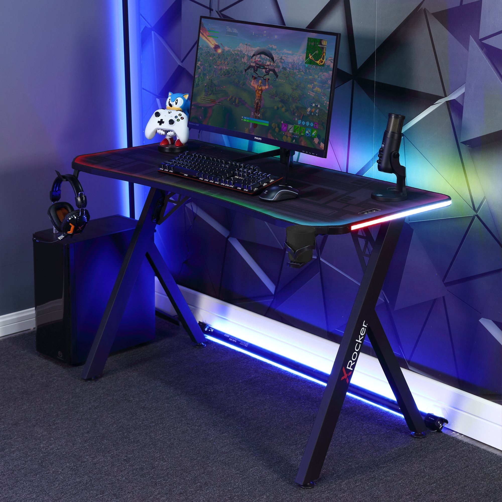 X Rocker Schreibtisch Lumio RGB - Gaming Schreibtisch mit Beleuchtung & App-Steuerung, Breite 120 cm