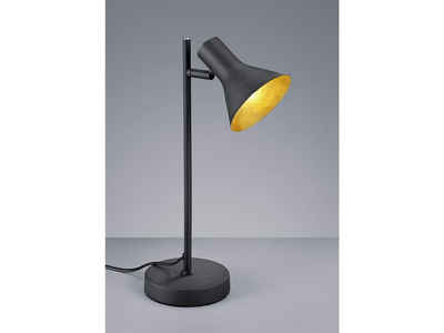 meineWunschleuchte LED Nachttischlampe, LED wechselbar, Warmweiß, Vintage Lampenschirm Schwarz Gold Leselampe Schreibtisch Bett, H 39cm