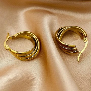 FIDDY Paar Ohrhänger Kreisohrringe: Modischer, schlichter und hochwertiger Ohrschmuck (1-tlg), Goldene Ohrringe mit geometrischer Linie, Damen, Jubiläum, Geschenk