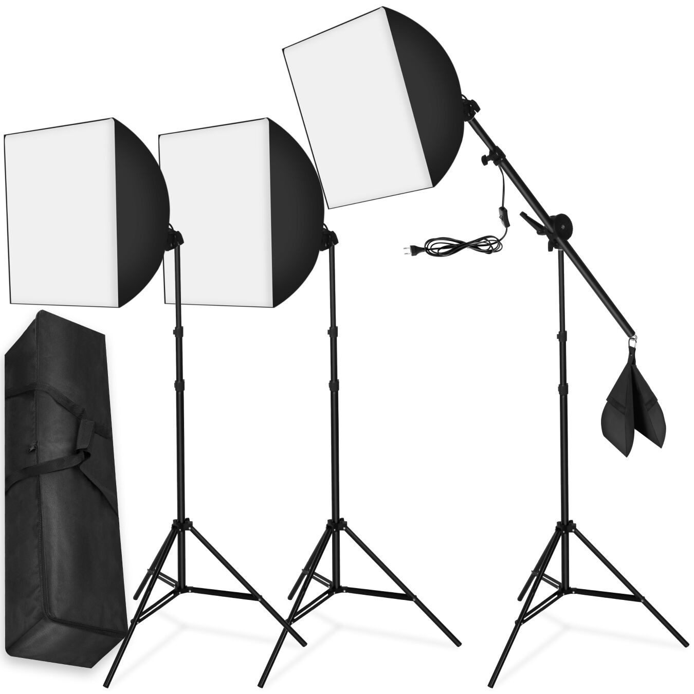 tectake Fotostudio-Set Studio-Stativ-Blitz, (mit Softboxen, ausziehbaren Stativen und ausziehbarem Galgenstativ)