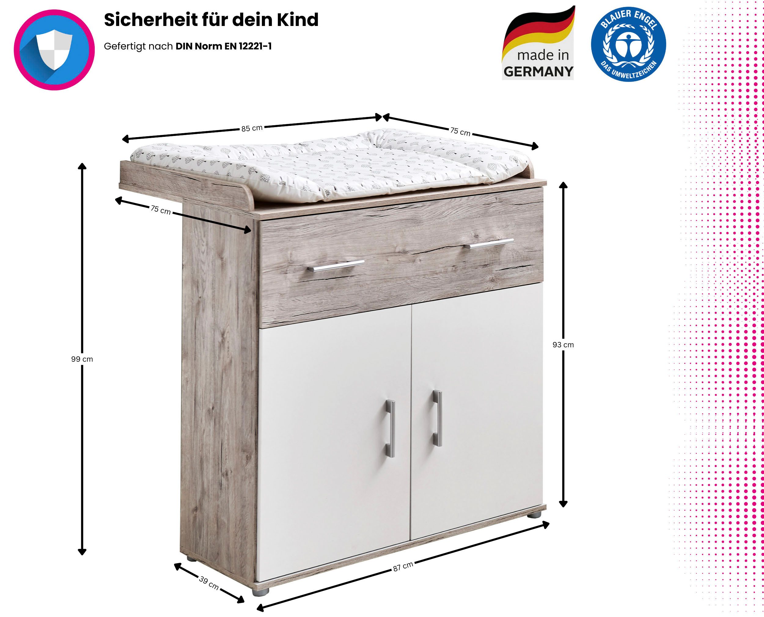 OTTO home Babyzimmer-Komplettset Rieke Bis ins Jugendalter, toll für kleine Zimmer, (Spar-Set, 4-tlg., Kinderbett, Schrank 3 türig, Wickelkommode + Unterbauregal), Made in Germany, Blauer Engel zertifiziert, zeitloses Design