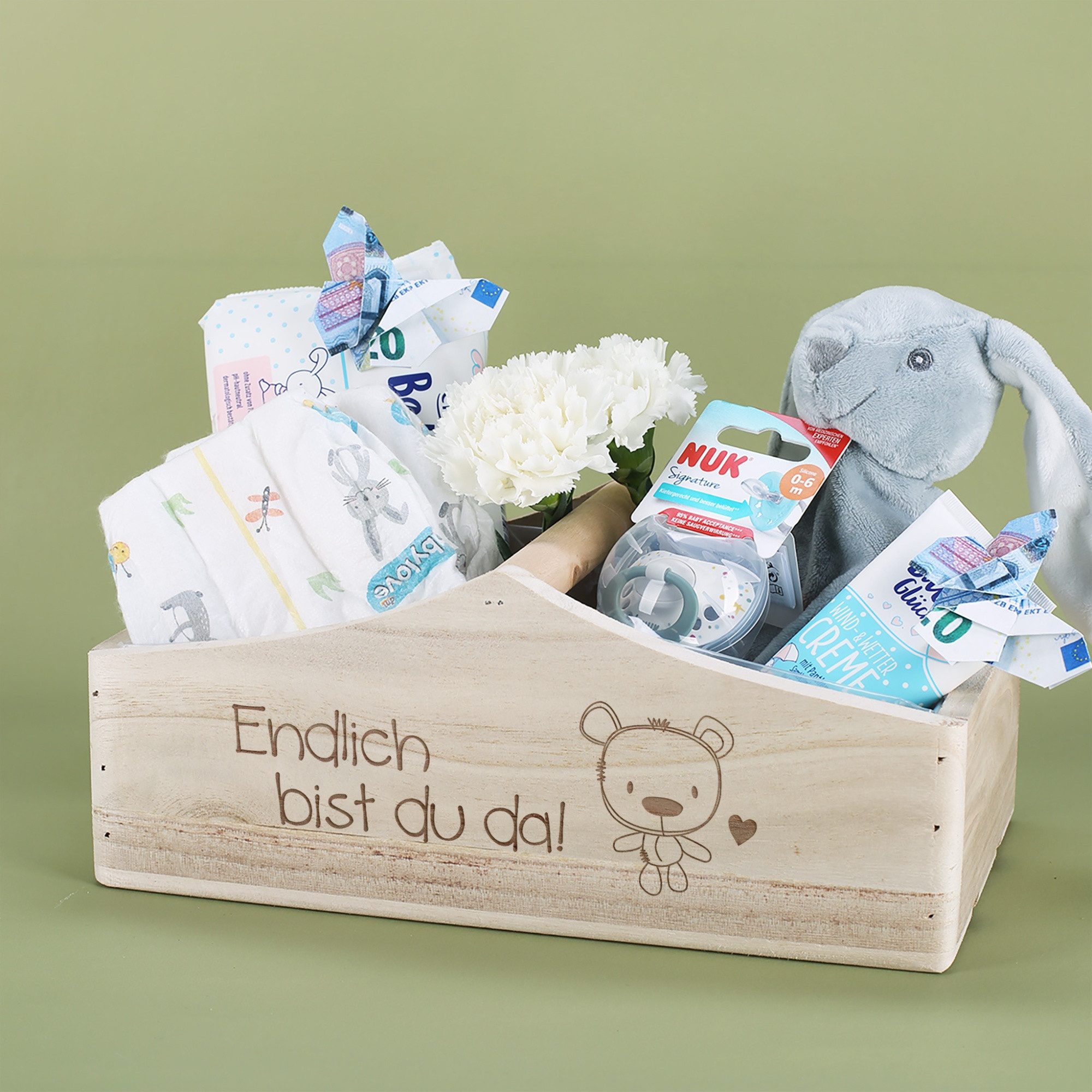 Baby-Korb In Stubenwagen-Form – Weiß, 36,3x21,6x8,1 Cm – Aus Karton, Befüllbar Für Babyparty, Taufe Oder Geschenke