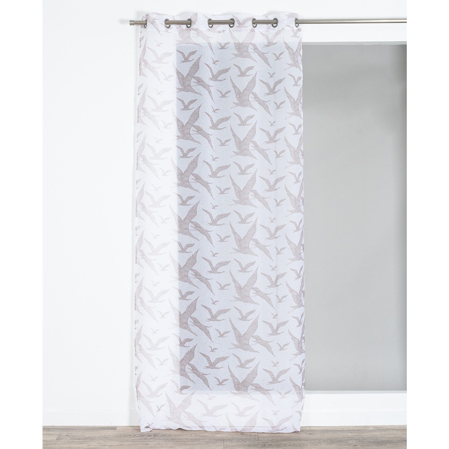 novumfix Gardine Ösengardine mit Druck, Vögel beige oder blau, Ösen 140x240cm(BxH), transparent