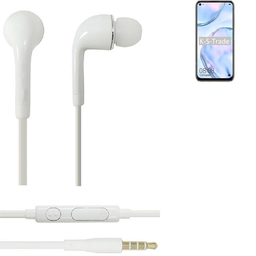 K-S-Trade für Huawei nova 7i In-Ear-Kopfhörer (Kopfhörer Headset mit Mikrofon u Lautstärkeregler weiß 3,5mm) | In-Ear-Kopfhörer
