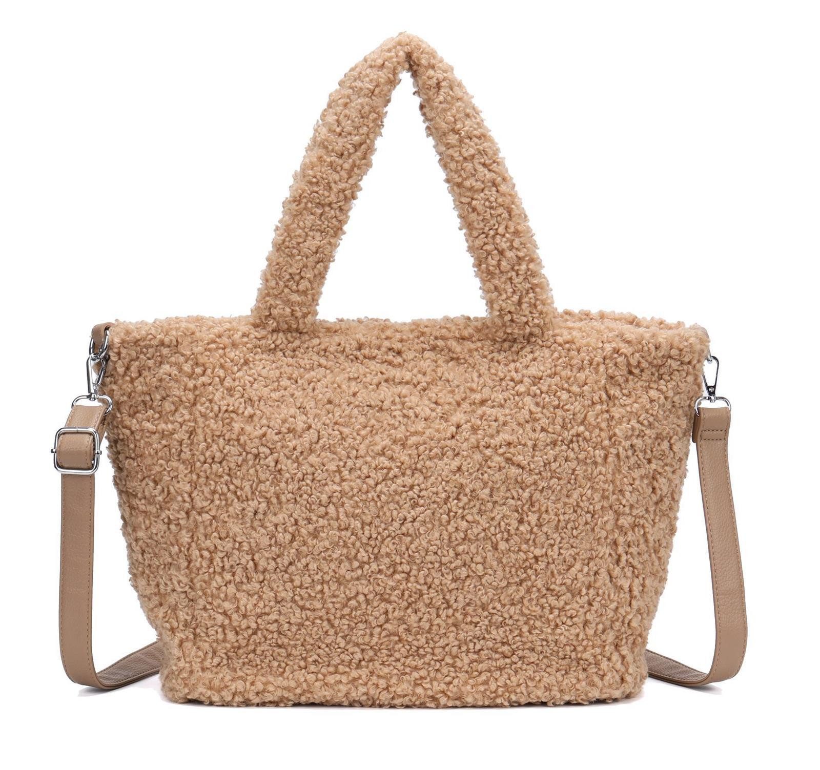 ITALYSHOP24 Schultertasche DAMEN TEDDY Plüsch Shopper TASCHE Tote Henkel Ba günstig online kaufen