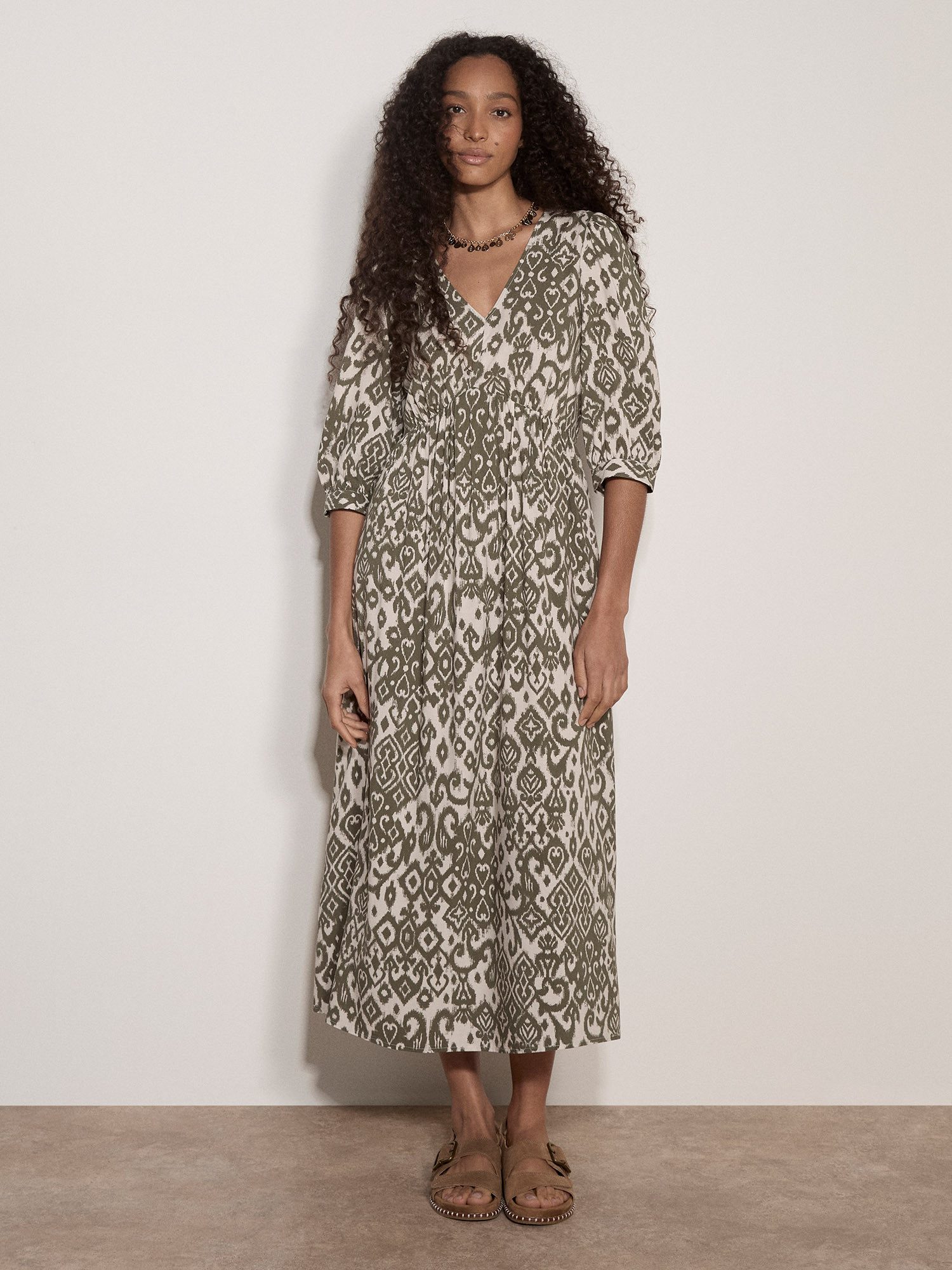 Apricot Midikleid Tapestry Ikat Midi-Kleid Gemustert