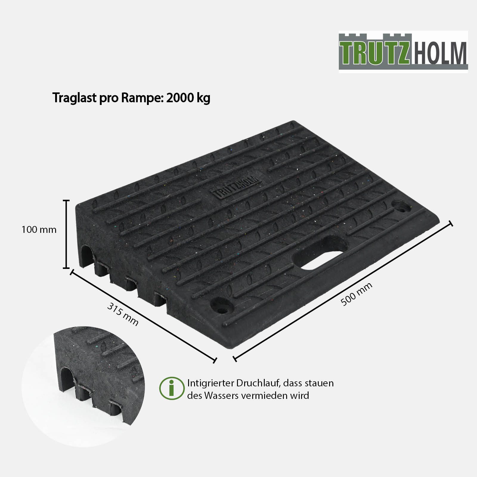 TRUTZHOLM Auffahrrampe Bordsteinrampe 50x32x10cm Tragkraft je 2t Gummi Rampe Auffahrrampe (2-St., Inkl. Befestigungsschrauben), 2t Tragkraft je Rampe