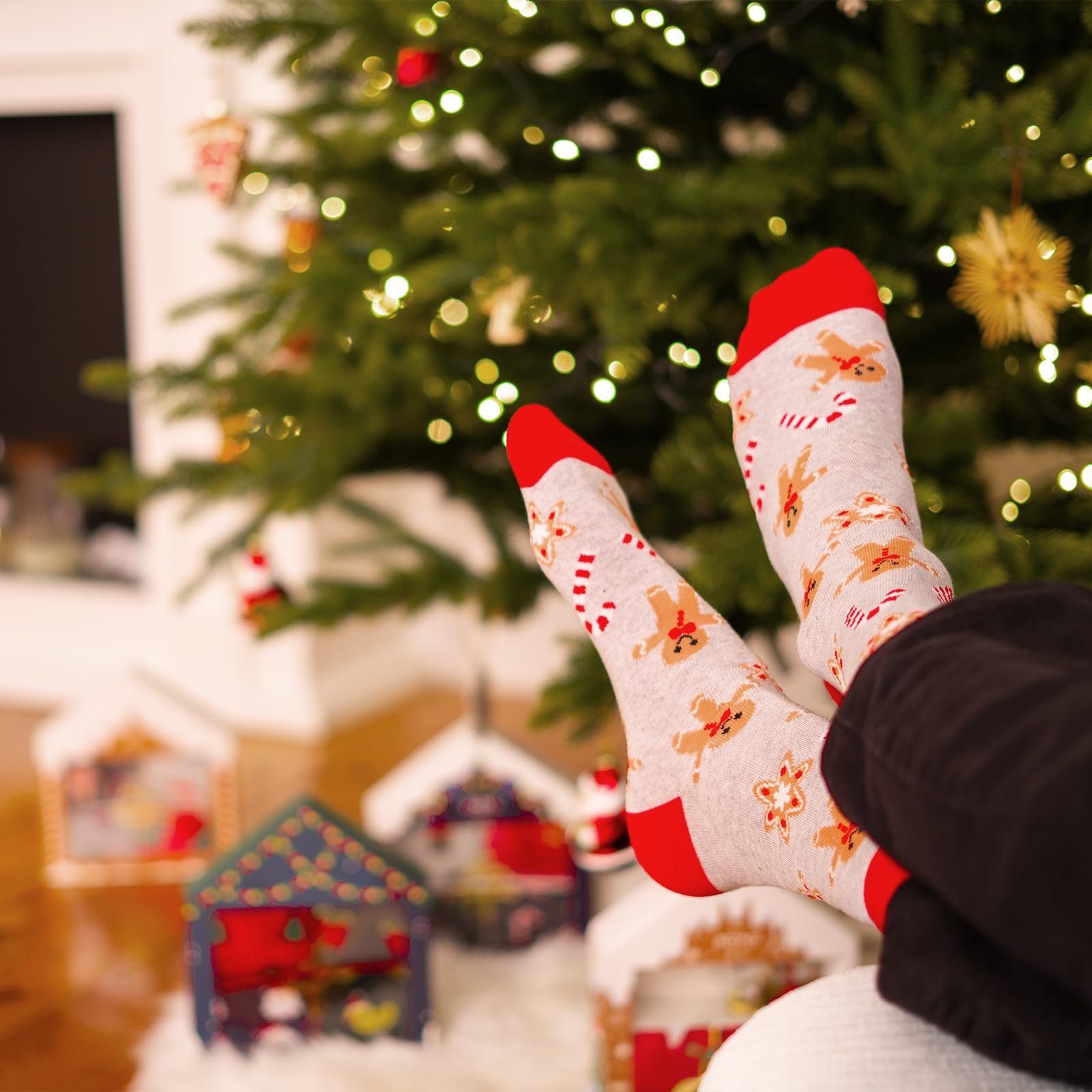 Soxo Socken soxo Weihnachten Socken Paar Paar) (4 Socken Geschenke Haus Braunes Damen Herren Weihnachtssocken Weihnachten 2 4