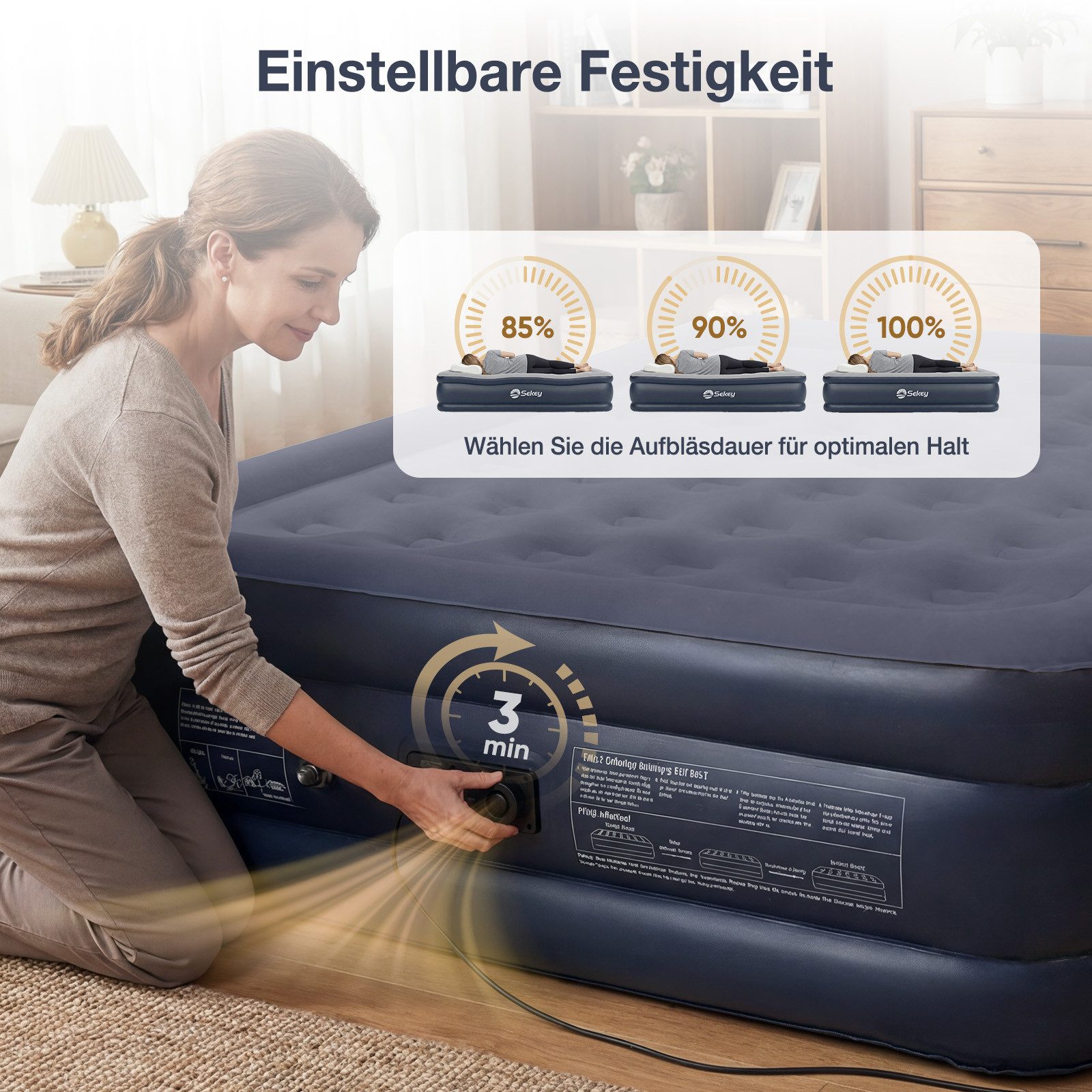 Sekey Luftbett Aufblasbare Matratze Luftmatratze selbstaufblasend hoch mit Pumpe, Luftbett Grau 203x102x40cm Wasserabweisend Einzelbett mit Tragebeutel