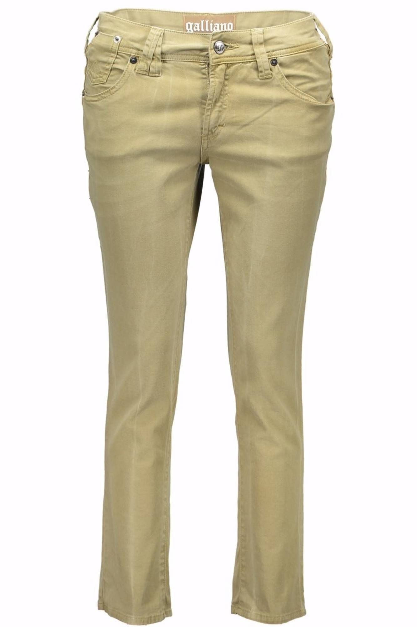 John Galliano 5-Pocket-Hose Damen Knielange Hose Grün mit 6 Taschen und Gewaschener Effekt